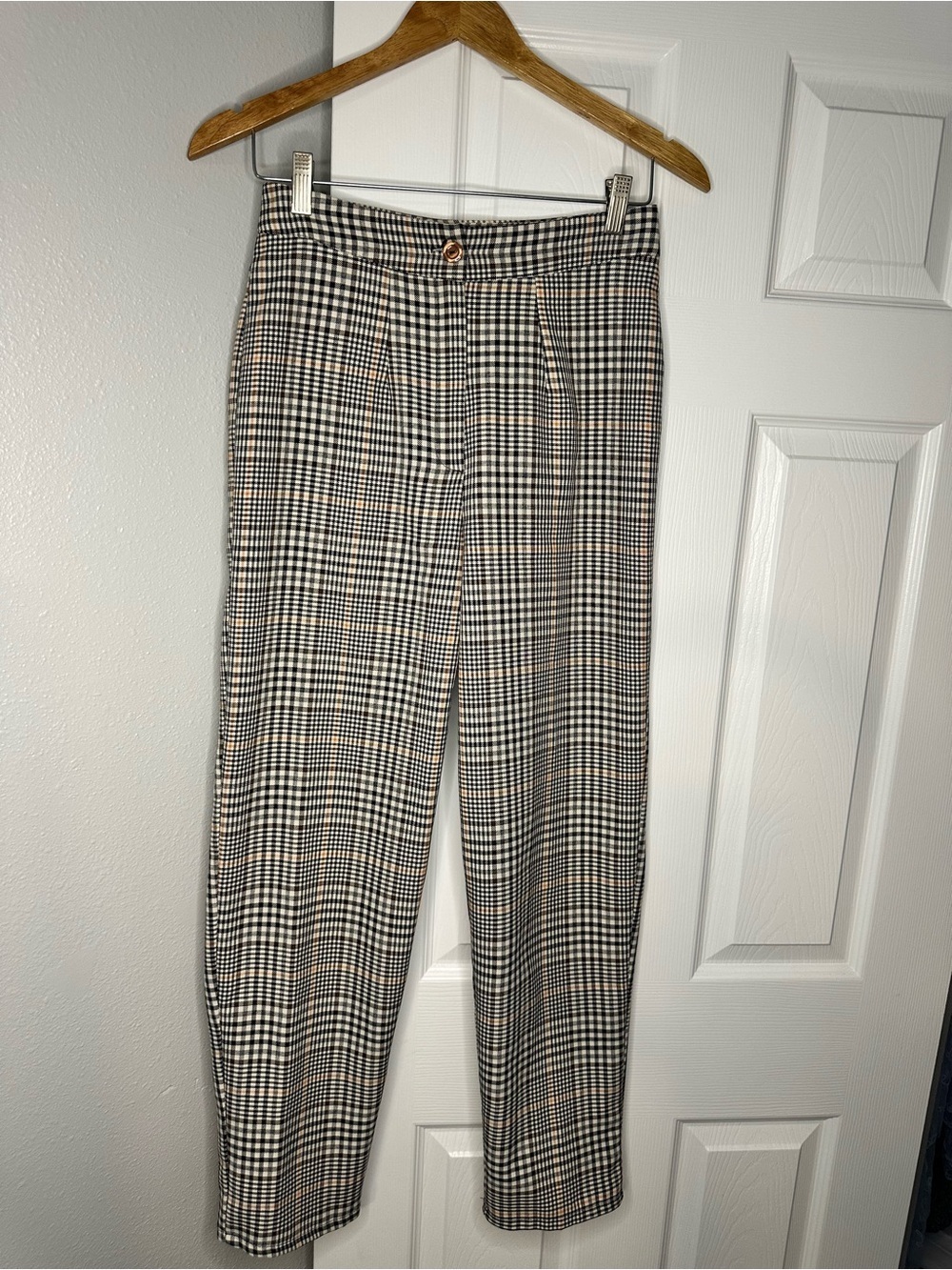 Nasty Gal Houndstooth Plaid High Waisted Tailored Trousers Size 4